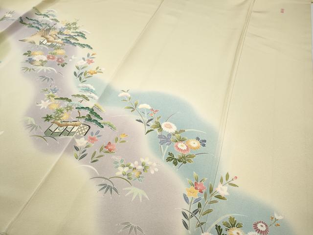 平和屋着物●訪問着　友禅　作家物　風景草花文　暈し染め　正絹　逸品　CABB6245ut