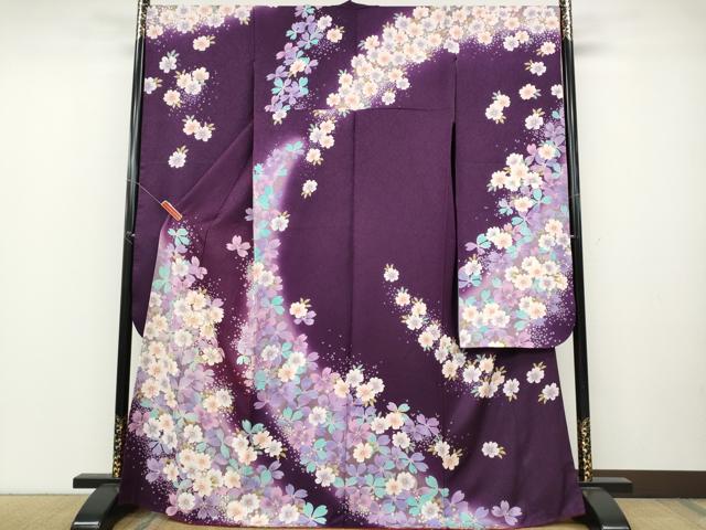 平和屋着物●豪華振袖　刺繍　舞花文　暈し染め　銀通し地　正絹　逸品　CABB6246ut 平和屋着物○豪華振袖 刺繍 舞花文 暈し染め 銀通し地 正絹