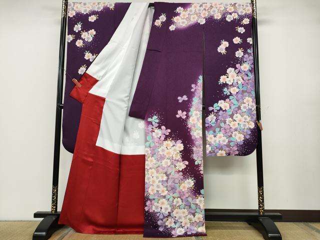 平和屋着物●豪華振袖　刺繍　舞花文　暈し染め　銀通し地　正絹　逸品　CABB6246ut 平和屋着物○豪華振袖 刺繍 舞花文 暈し染め 銀通し地 正絹