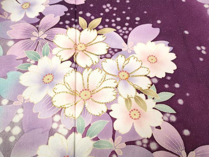 平和屋着物●豪華振袖　刺繍　舞花文　暈し染め　銀通し地　正絹　逸品　CABB6246ut