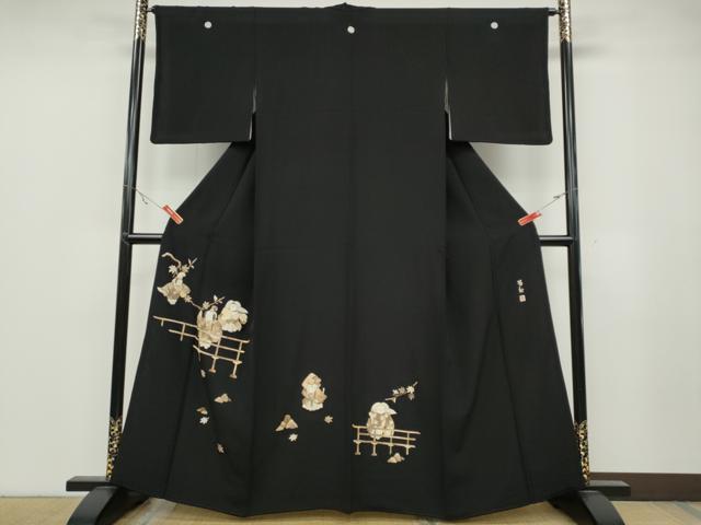 平和屋着物●蓑虫工芸作家　田尾笛秋　黒留袖　人物文　正絹　逸品　CABB6248ut