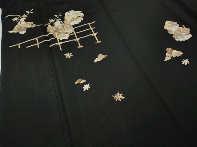 平和屋着物●蓑虫工芸作家　田尾笛秋　黒留袖　人物文　正絹　逸品　CABB6248ut