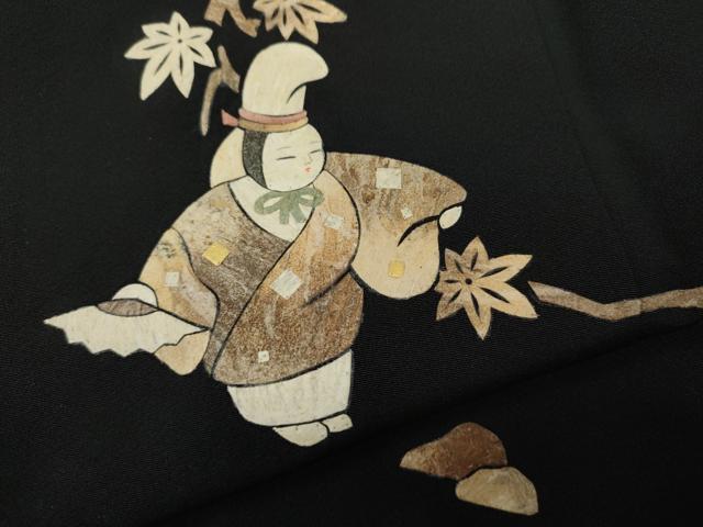平和屋着物●蓑虫工芸作家　田尾笛秋　黒留袖　人物文　正絹　逸品　CABB6248ut