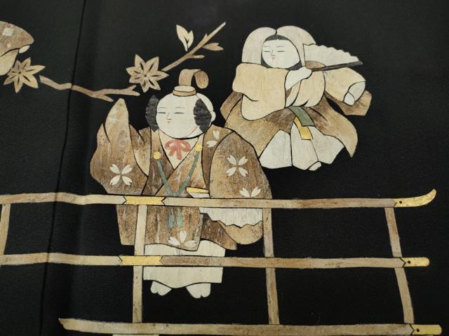 平和屋着物●蓑虫工芸作家　田尾笛秋　黒留袖　人物文　正絹　逸品　CABB6248ut