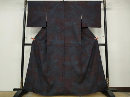 平和屋着物●結城紬　80亀甲　扇面草花文　正絹　逸品　CABB6249ut