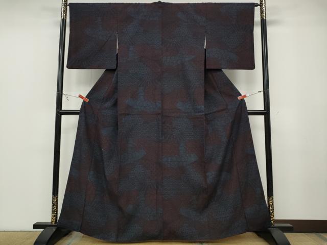 平和屋着物●結城紬　80亀甲　扇面草花文　正絹　逸品　CABB6249ut