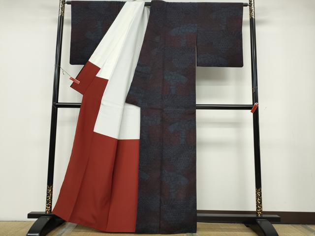 平和屋着物●結城紬　80亀甲　扇面草花文　正絹　逸品　CABB6249ut