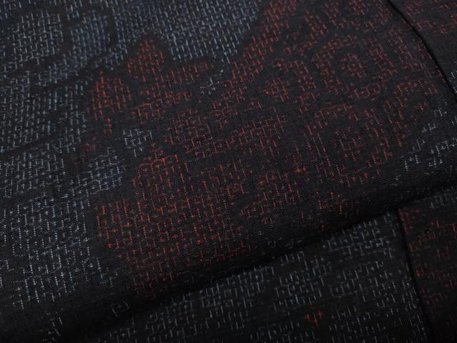 平和屋着物●結城紬　80亀甲　扇面草花文　正絹　逸品　CABB6249ut
