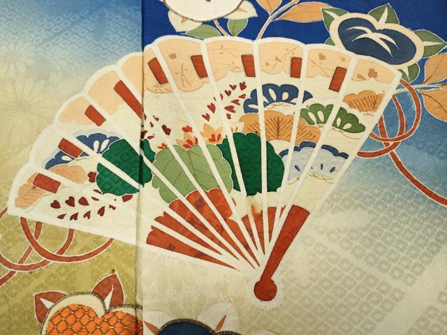 平和屋着物●アンティーク　大正ロマン　訪問着　駒刺繍　檜扇枝花文　暈し染め　正絹　逸品　CABB6250ut 平和屋着物○アンティーク 大正ロマン 訪問着 駒刺繍 檜扇枝花文