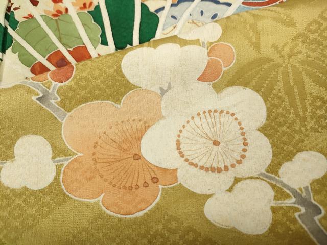 平和屋着物○アンティーク 大正ロマン 訪問着 駒刺繍 檜扇枝花文