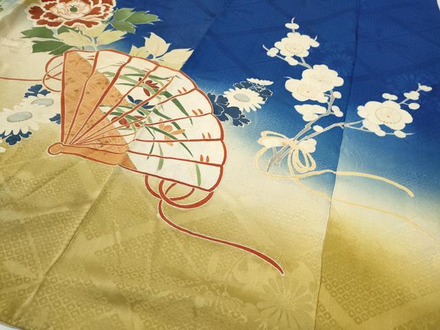 平和屋着物○アンティーク 大正ロマン 訪問着 駒刺繍 檜扇枝花文