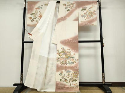平和屋着物●創業460年・千總　訪問着　駒刺繍　立波貝桶枝花文　暈し染め　金彩　正絹　逸品　CABB6251ut