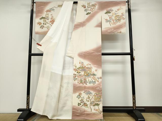 平和屋着物●創業460年・千總　訪問着　駒刺繍　立波貝桶枝花文　暈し染め　金彩　正絹　逸品　CABB6251ut