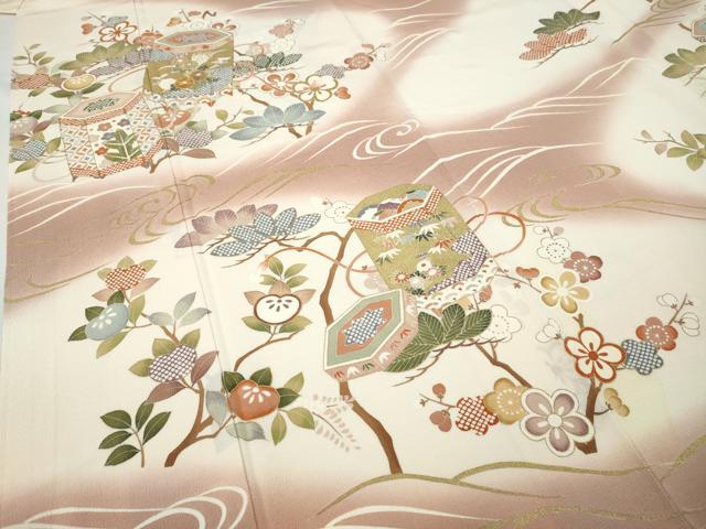 平和屋着物●創業460年・千總　訪問着　駒刺繍　立波貝桶枝花文　暈し染め　金彩　正絹　逸品　CABB6251ut
