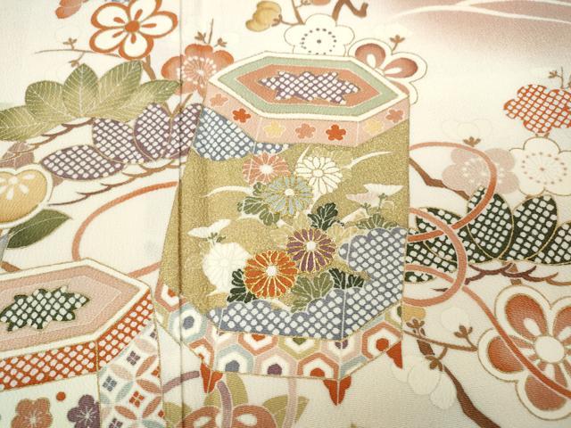平和屋着物●創業460年・千總　訪問着　駒刺繍　立波貝桶枝花文　暈し染め　金彩　正絹　逸品　CABB6251ut