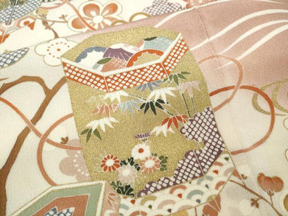平和屋着物●創業460年・千總　訪問着　駒刺繍　立波貝桶枝花文　暈し染め　金彩　正絹　逸品　CABB6251ut