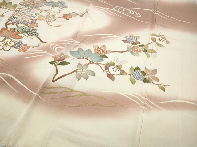 平和屋着物●創業460年・千總　訪問着　駒刺繍　立波貝桶枝花文　暈し染め　金彩　正絹　逸品　CABB6251ut