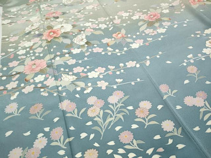 平和屋着物●訪問着　作家物　刺繍　枝花文　暈し染め　金彩　正絹　逸品　CABB6252ut
