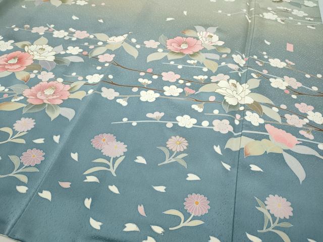 平和屋着物○訪問着 作家物 刺繍 枝花文 暈し染め 金彩