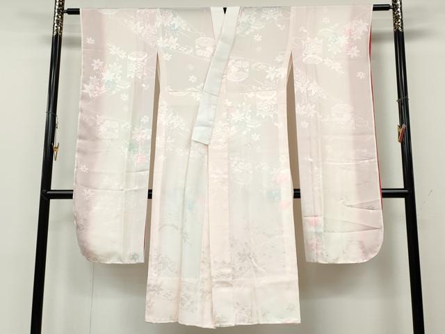 平和屋着物●振袖用長襦袢　無双仕立て　貝桶枝楓地紋　暈し染め　正絹　逸品　CABB6256ut