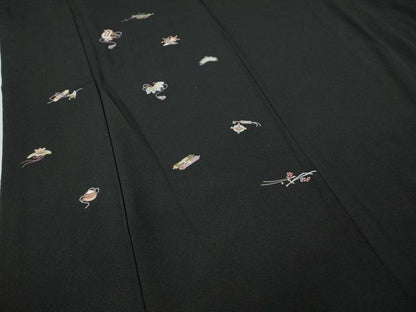 平和屋着物●訪問着　総刺繍　宝尽くし文　黒地　金糸　正絹　逸品　CABB6262ut