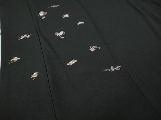 平和屋着物●訪問着　総刺繍　宝尽くし文　黒地　金糸　正絹　逸品　CABB6262ut