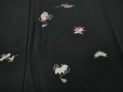 平和屋着物●訪問着　総刺繍　宝尽くし文　黒地　金糸　正絹　逸品　CABB6262ut