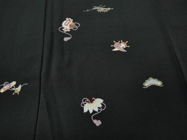 平和屋着物●訪問着　総刺繍　宝尽くし文　黒地　金糸　正絹　逸品　CABB6262ut