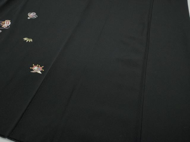 平和屋着物●訪問着　総刺繍　宝尽くし文　黒地　金糸　正絹　逸品　CABB6262ut