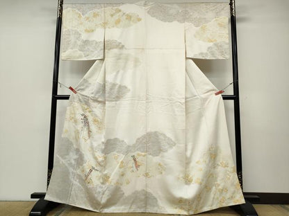 平和屋着物●訪問着　絞り　刺繍　雲重ね花文　金彩　正絹　逸品　CABB6264ut