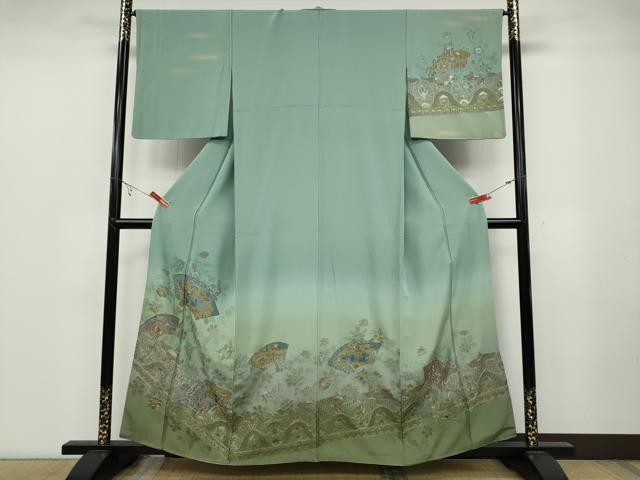 平和屋着物●中国三大刺繍　スワトウ刺繍　訪問着　地紙花鳥文　暈し染め　金糸　やまと誂製　正絹　逸品　CABB6265ut