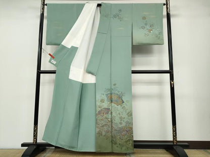 平和屋着物●中国三大刺繍　スワトウ刺繍　訪問着　地紙花鳥文　暈し染め　金糸　やまと誂製　正絹　逸品　CABB6265ut