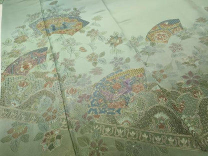 平和屋着物●中国三大刺繍　スワトウ刺繍　訪問着　地紙花鳥文　暈し染め　金糸　やまと誂製　正絹　逸品　CABB6265ut