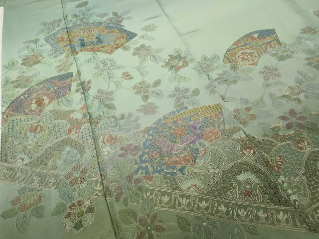平和屋着物●中国三大刺繍　スワトウ刺繍　訪問着　地紙花鳥文　暈し染め　金糸　やまと誂製　正絹　逸品　CABB6265ut
