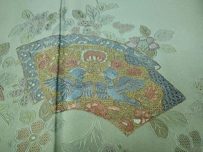 平和屋着物●中国三大刺繍　スワトウ刺繍　訪問着　地紙花鳥文　暈し染め　金糸　やまと誂製　正絹　逸品　CABB6265ut
