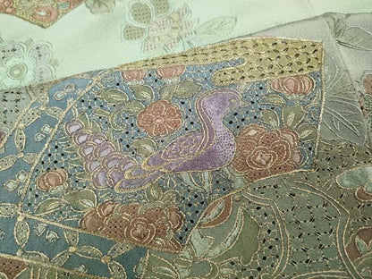 平和屋着物●中国三大刺繍　スワトウ刺繍　訪問着　地紙花鳥文　暈し染め　金糸　やまと誂製　正絹　逸品　CABB6265ut