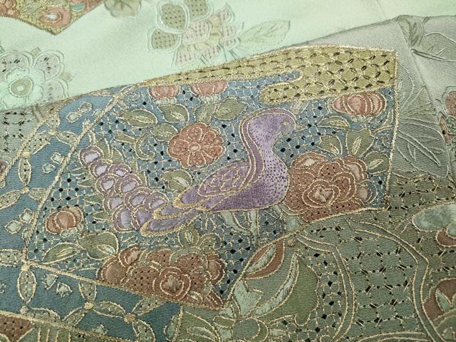 平和屋着物●中国三大刺繍　スワトウ刺繍　訪問着　地紙花鳥文　暈し染め　金糸　やまと誂製　正絹　逸品　CABB6265ut