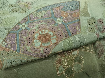 平和屋着物●中国三大刺繍　スワトウ刺繍　訪問着　地紙花鳥文　暈し染め　金糸　やまと誂製　正絹　逸品　CABB6265ut