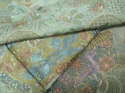 平和屋着物●中国三大刺繍　スワトウ刺繍　訪問着　地紙花鳥文　暈し染め　金糸　やまと誂製　正絹　逸品　CABB6265ut