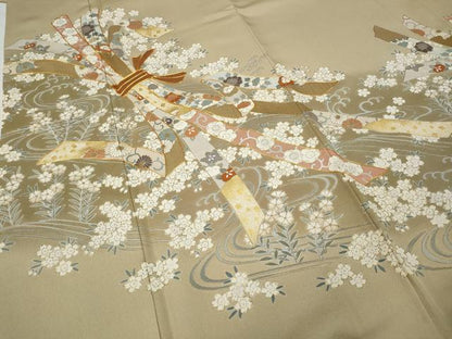 平和屋着物●豪華色留袖　駒刺繍　束ね熨斗花文　暈し染め　金彩　三越扱い　正絹　逸品　CABB6267ut