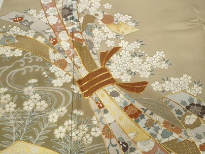 平和屋着物●豪華色留袖　駒刺繍　束ね熨斗花文　暈し染め　金彩　三越扱い　正絹　逸品　CABB6267ut