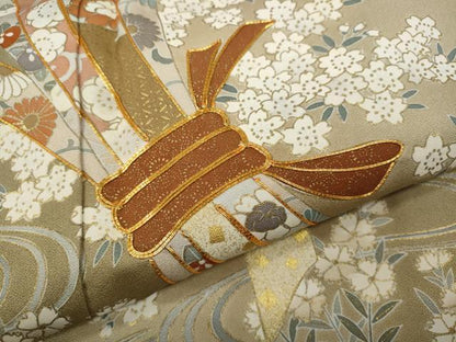 平和屋着物●豪華色留袖　駒刺繍　束ね熨斗花文　暈し染め　金彩　三越扱い　正絹　逸品　CABB6267ut