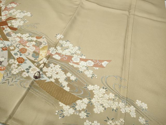 平和屋着物●豪華色留袖　駒刺繍　束ね熨斗花文　暈し染め　金彩　三越扱い　正絹　逸品　CABB6267ut