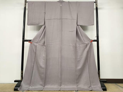 平和屋着物●上質な色無地　霞地紋　薄柿色　ロング丈　正絹　逸品　CABB6268ut