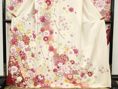 平和屋着物●豪華振袖　刺繍　花蝶文　銀通し地　正絹　逸品　CABB6270ut