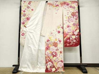 平和屋着物●豪華振袖　刺繍　花蝶文　銀通し地　正絹　逸品　CABB6270ut