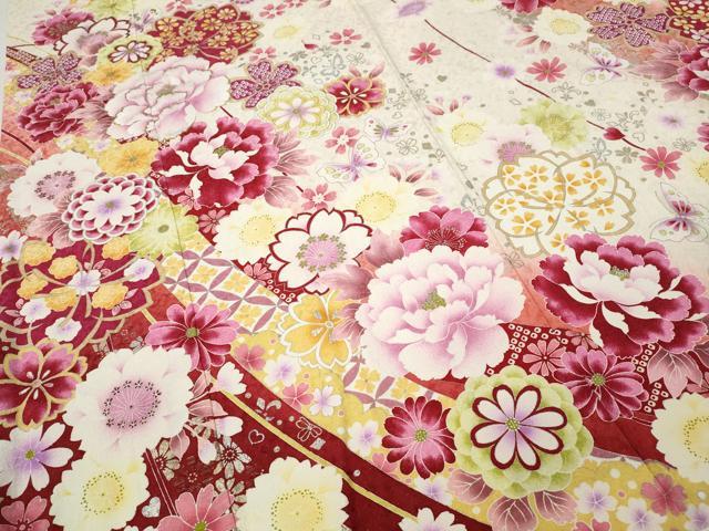 平和屋着物●豪華振袖　刺繍　花蝶文　銀通し地　正絹　逸品　CABB6270ut 平和屋着物○豪華振袖 刺繍 花蝶文 銀通し地 正絹 逸品 CABB6270ut