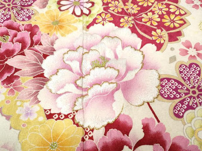 平和屋着物●豪華振袖　刺繍　花蝶文　銀通し地　正絹　逸品　CABB6270ut