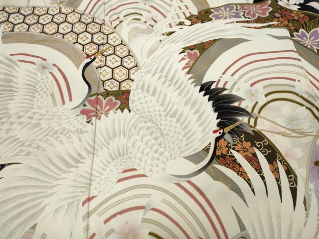 平和屋着物●豪華振袖　刺繍　飛鶴立波花文　暈し染め　金彩　正絹　逸品　CABB6271ut