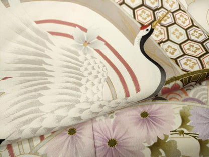 平和屋着物●豪華振袖　刺繍　飛鶴立波花文　暈し染め　金彩　正絹　逸品　CABB6271ut